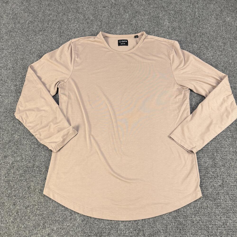 Cuts Shirt Mens XL Pink Curve Hem Long Sleeve Pyca Pro Stretch Crewneck